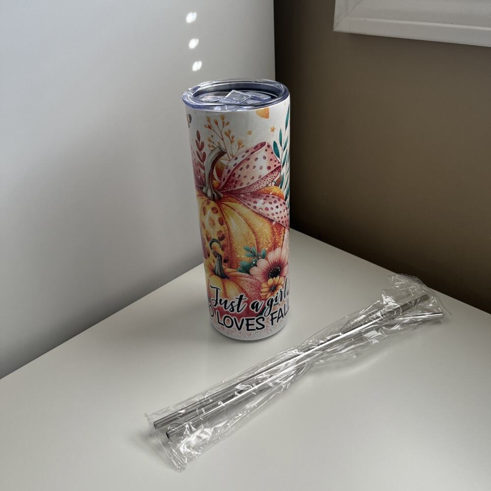 Custom Printed 20oz Tumbler Girl Who Loves Fall Lid Straws And Straw Cleaner